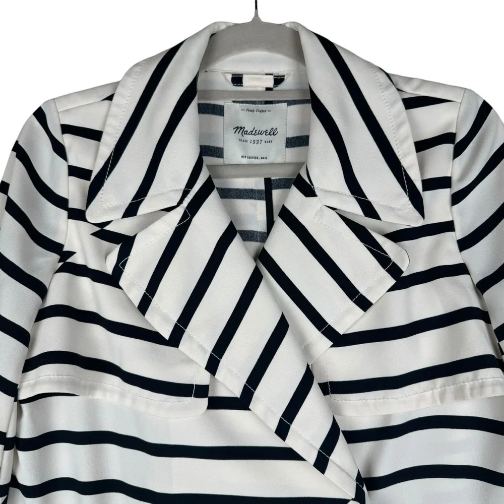 Madewell Women’s Parcel Striped Trench Coat Size XS Crepe White Black Collared - Picture 7 of 13